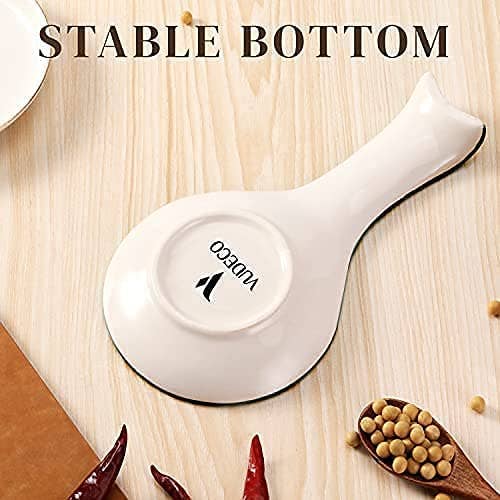 White Ceramic Spoon Rest with Black Letters