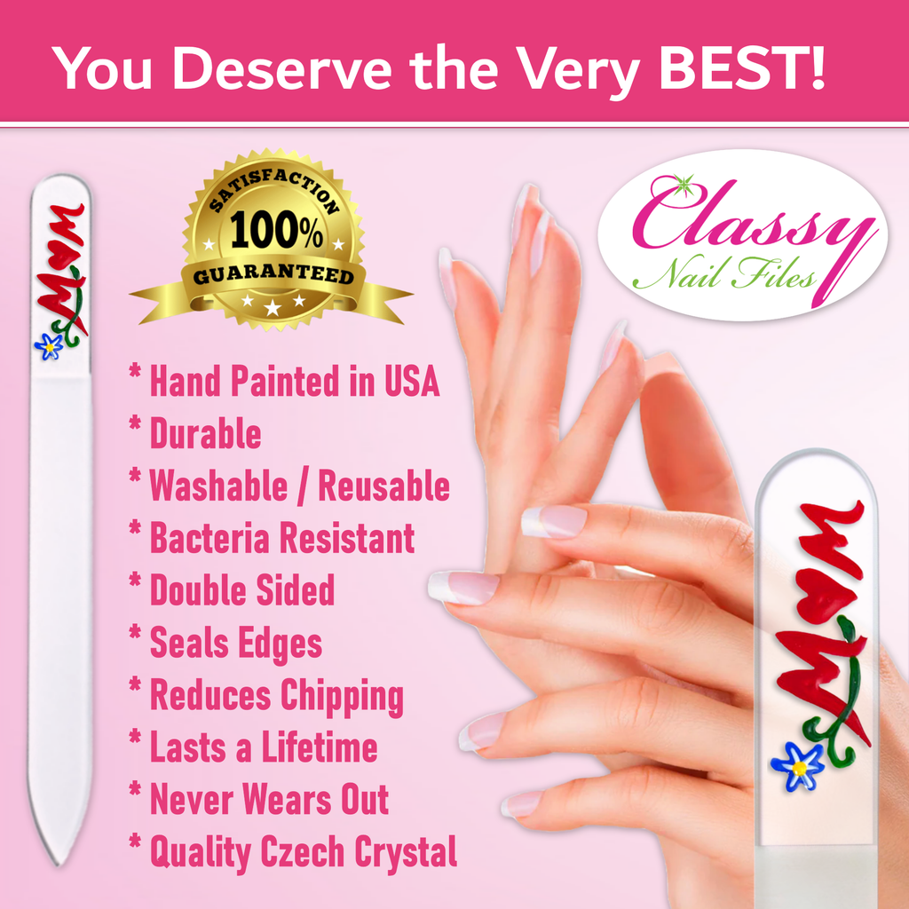 Mom Flowers Mother's Day Gift Hand Painted Crystal Nail File: Medium