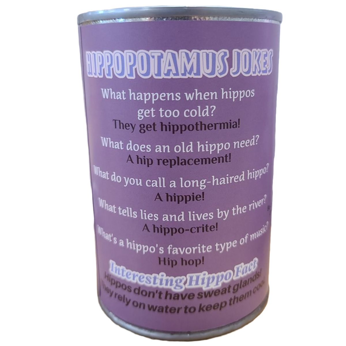 Canned Hippo | Stuffed Animal Plush w/Funny Jokes | Gift: Pop Top Lid