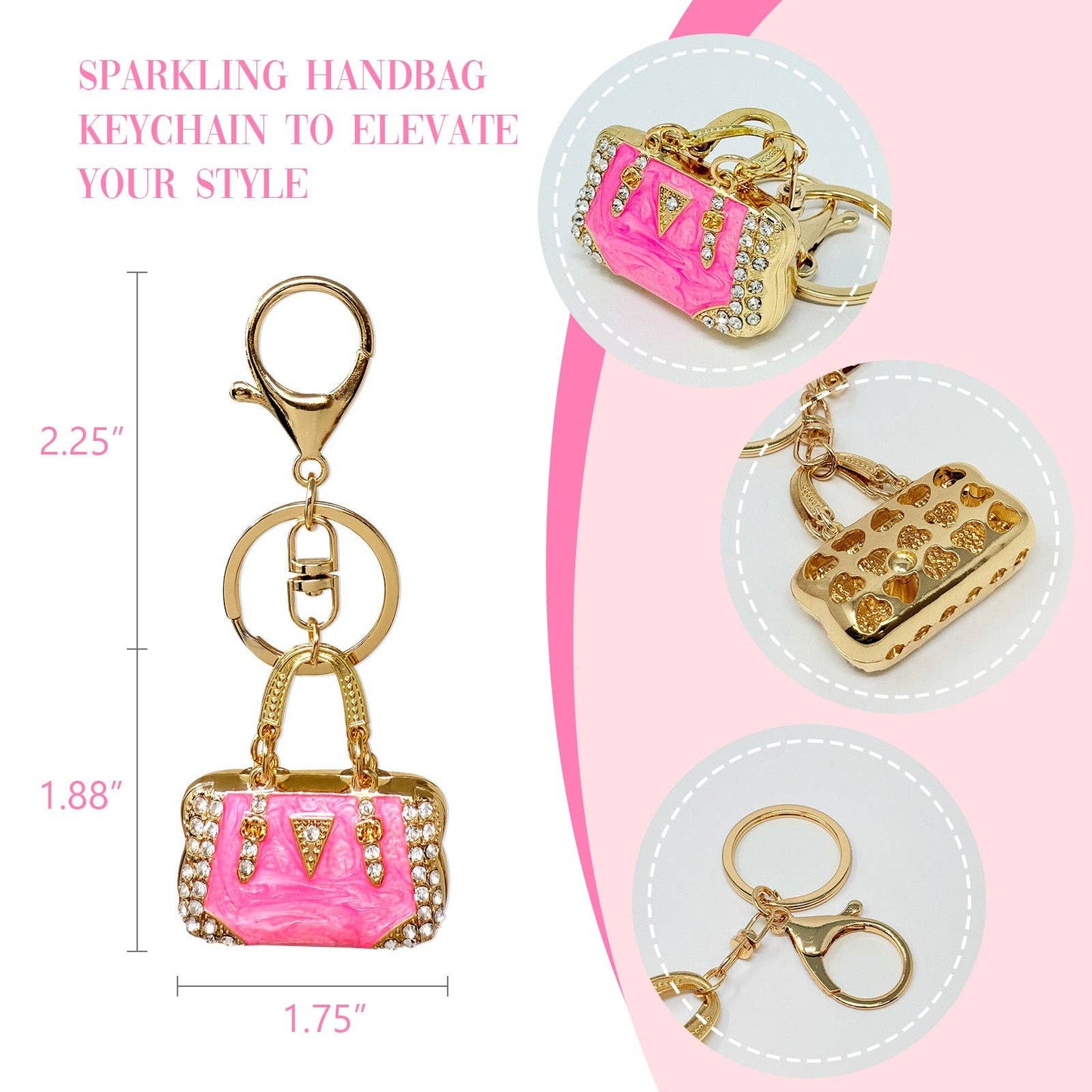 Rhinestone Handbag Shaped Purse Charm Keychain: Pink