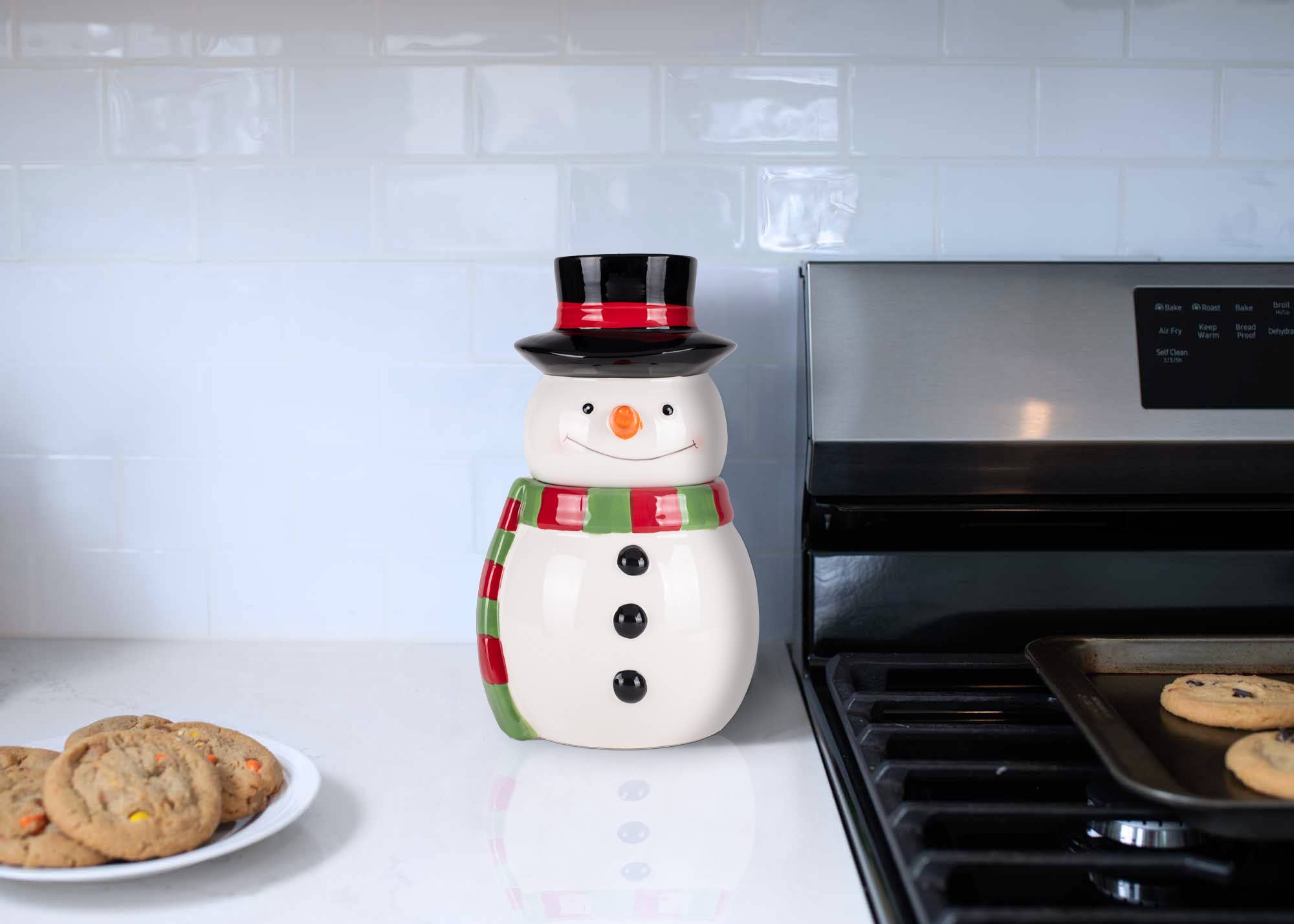 Snowman Scarf Dolomite Cookie Jar