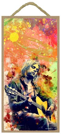 Kurt Cobain With Guitar Wood Sign