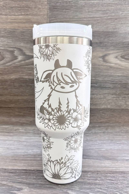 Highland Cow White Tumbler (Light Graphics)