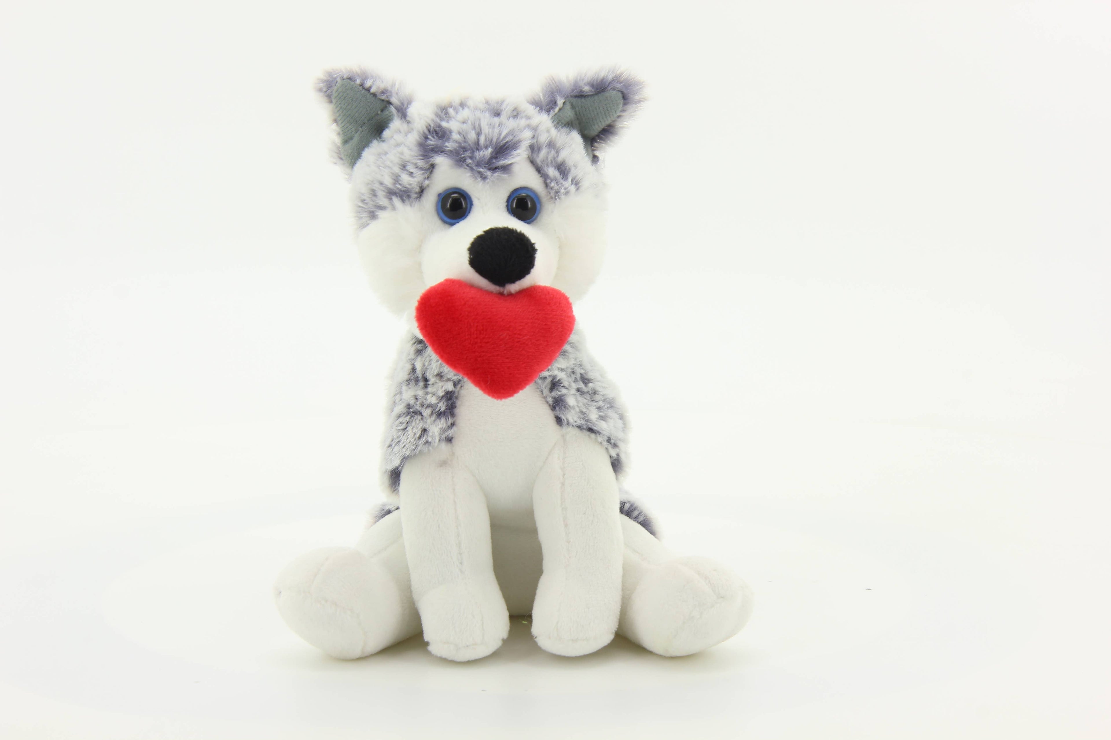 Husky Stuffed Animal Holding a Red Heart