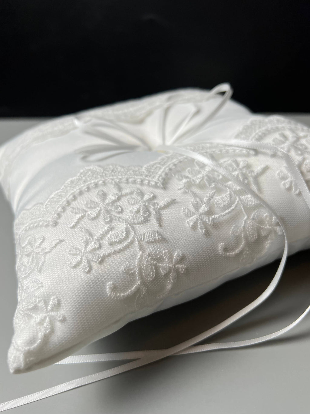 Three Pearl Wedding Ring Bearer Pillow with Lace