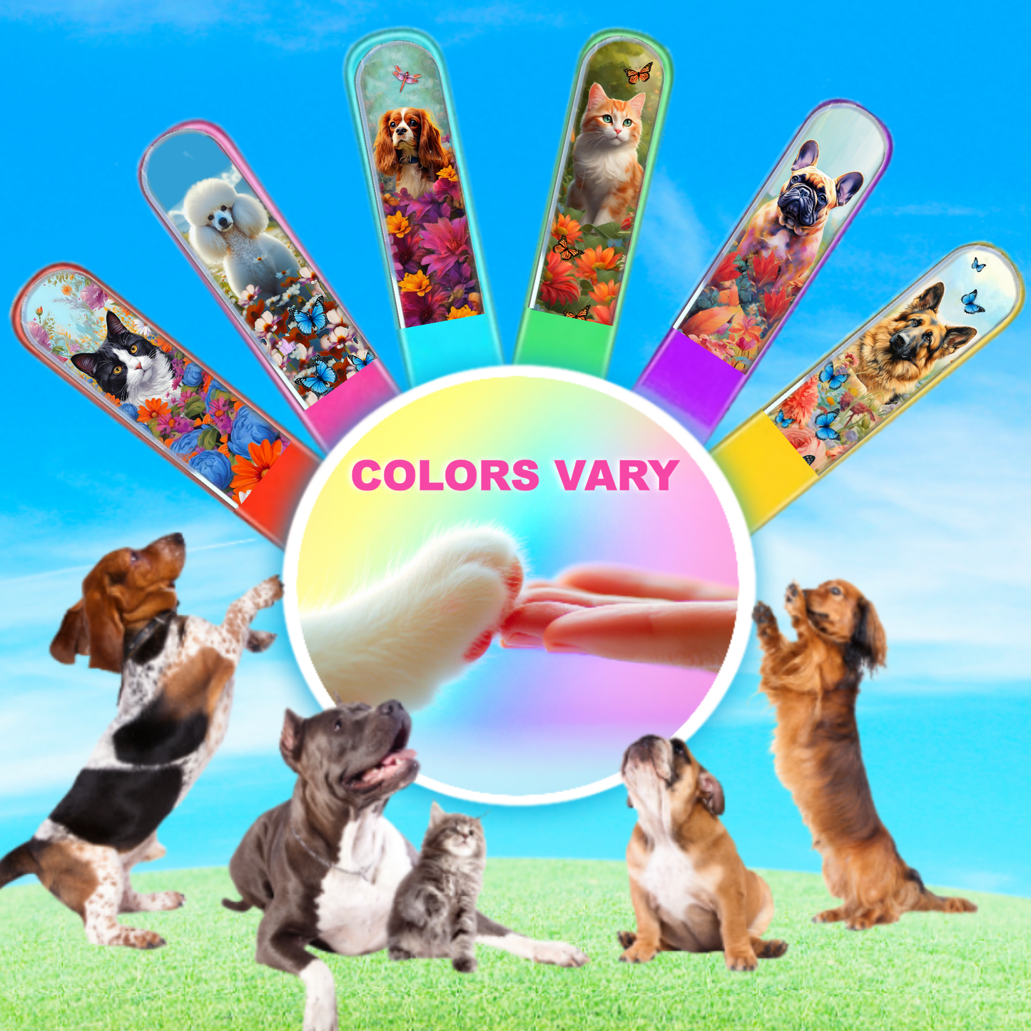 Calico Cat Flowers 3D Pet Colored Czech Crystal Nail File : Large