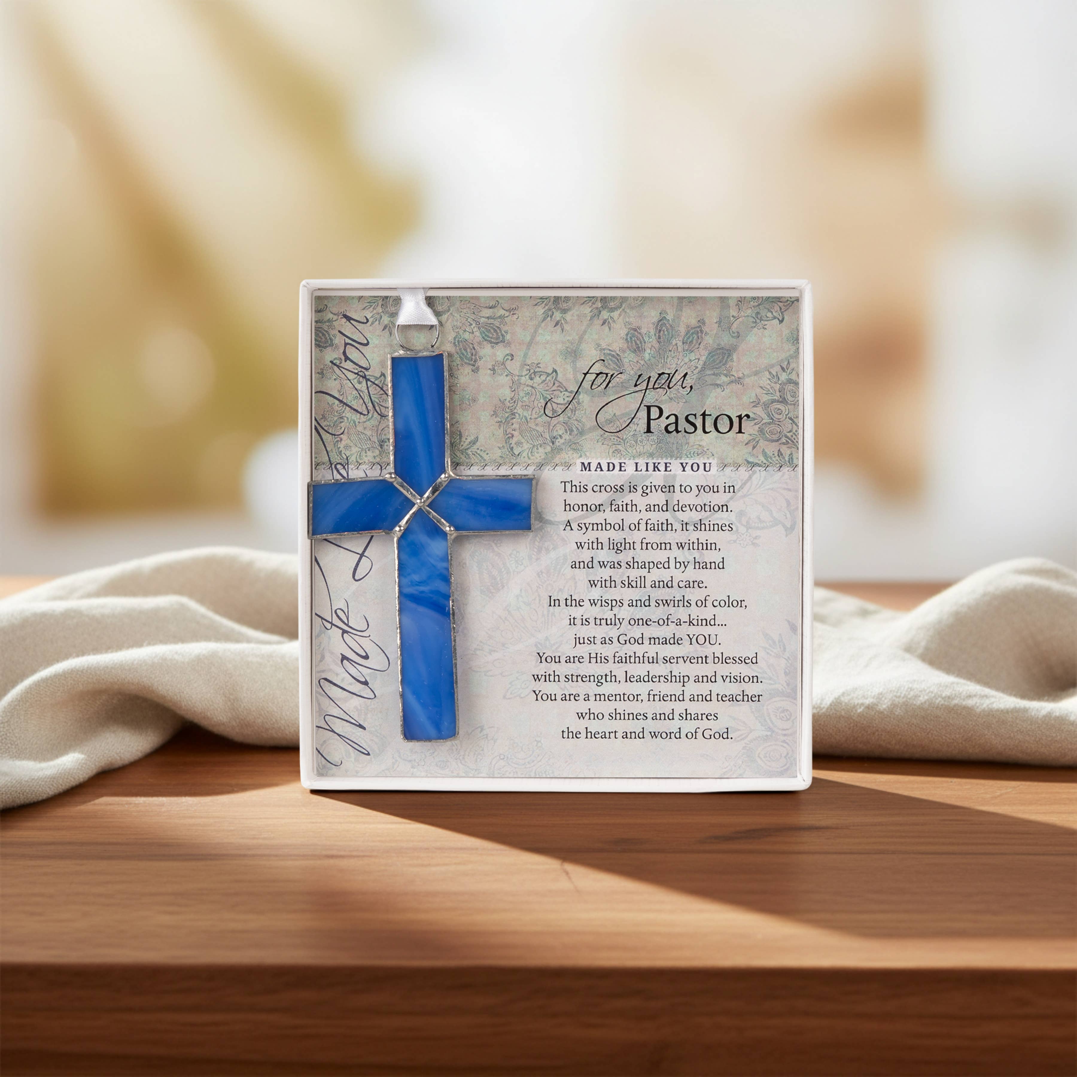 Pastor Appreciation Gift Blue Stained Glass Cross