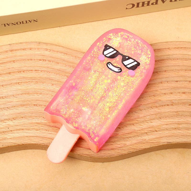 Glitter Popsicle Squishy Stress Relief Soft Squeeze Fidget Sensory Toy: Pink
