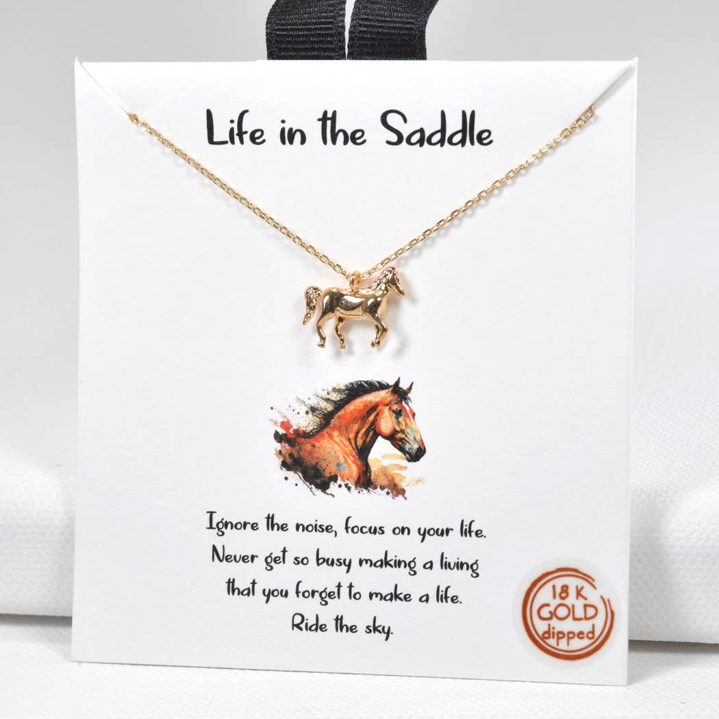 Life in the Saddle Dainty Horse Charm Necklace: Gold