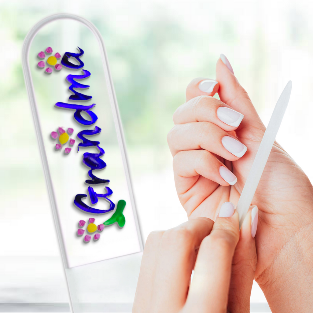 Grandma Flowers Gift Hand Painted Czech Crystal Nail File: Medium