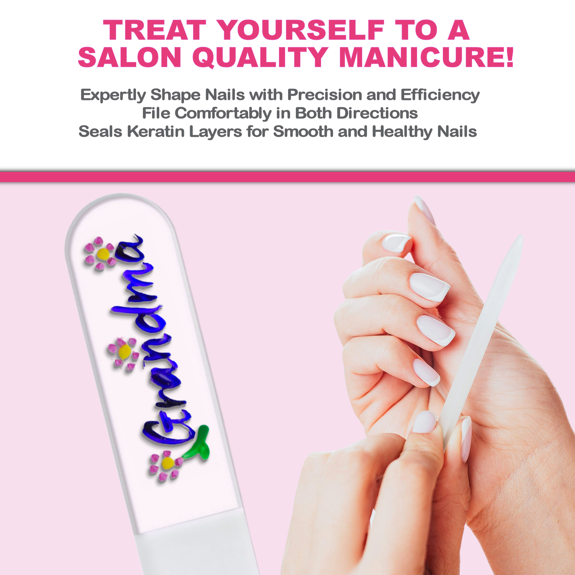 Grandma Flowers Gift Hand Painted Czech Crystal Nail File: Large