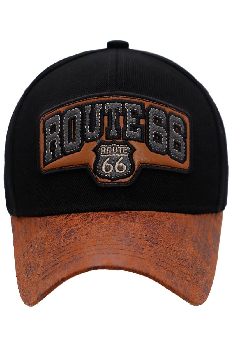 Route 66 PU Oiled Curved Bill Baseball Cap Black