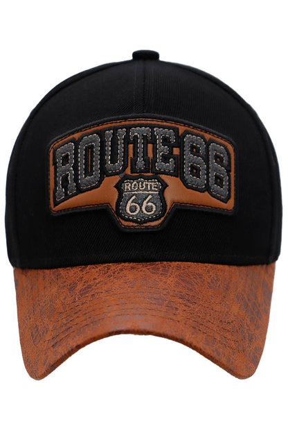 Route 66 PU Oiled Curved Bill Baseball Cap Black