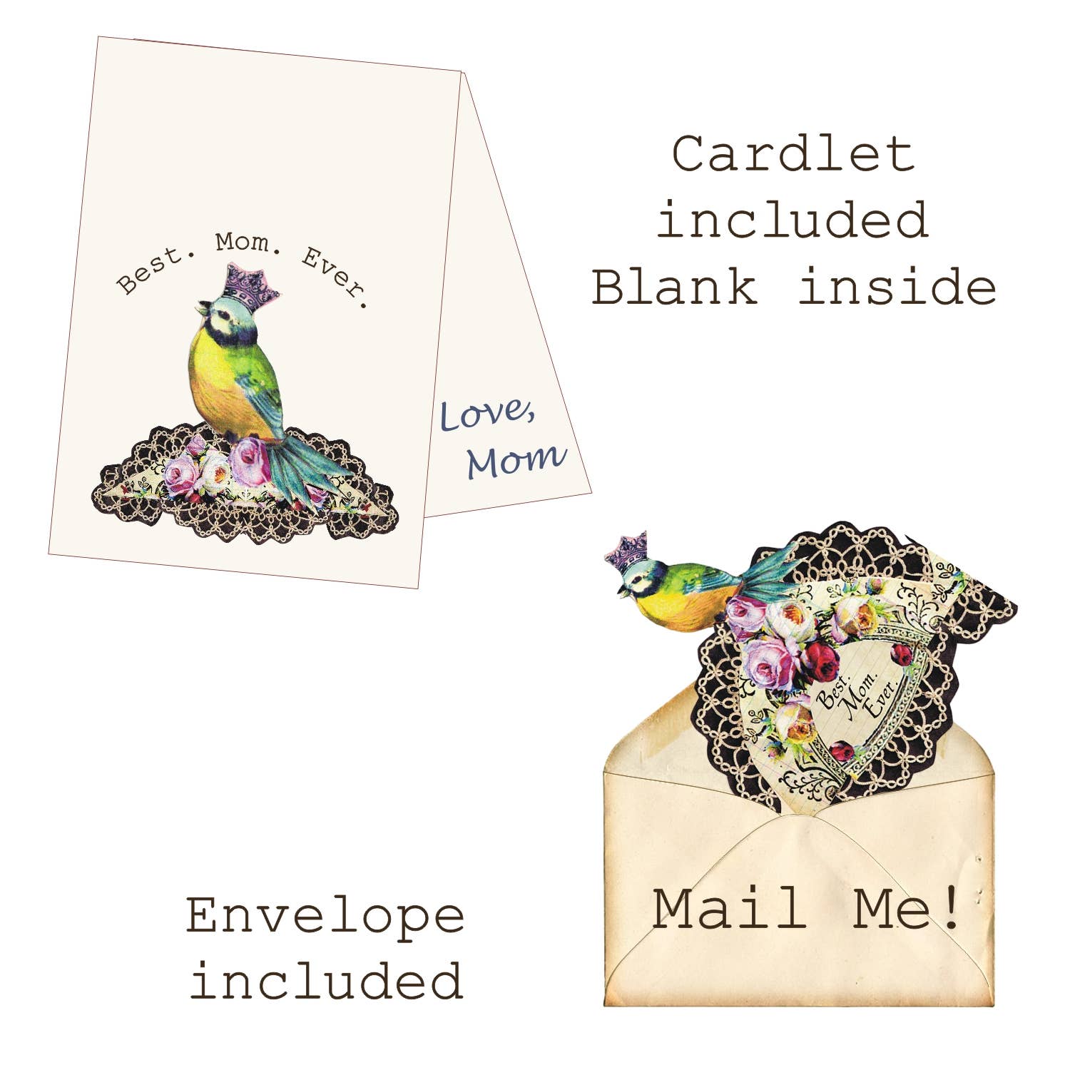 Greeting Card with Tiara, Best Mom Ever, Songbird