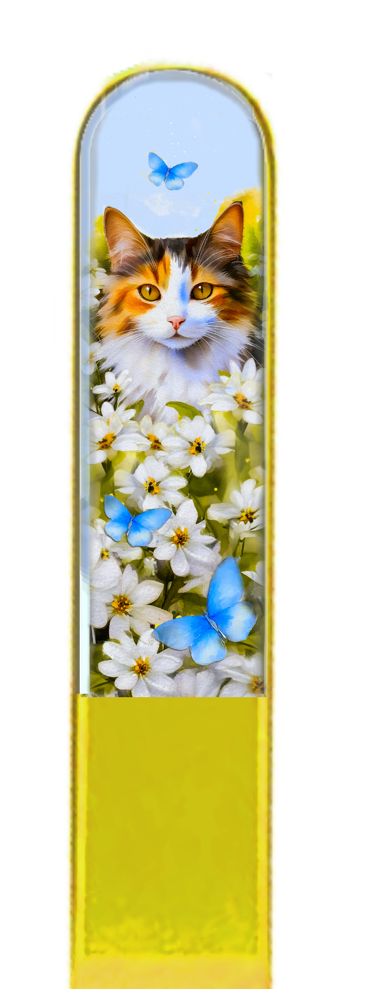 Calico Cat Flowers 3D Pet Colored Czech Crystal Nail File : Large