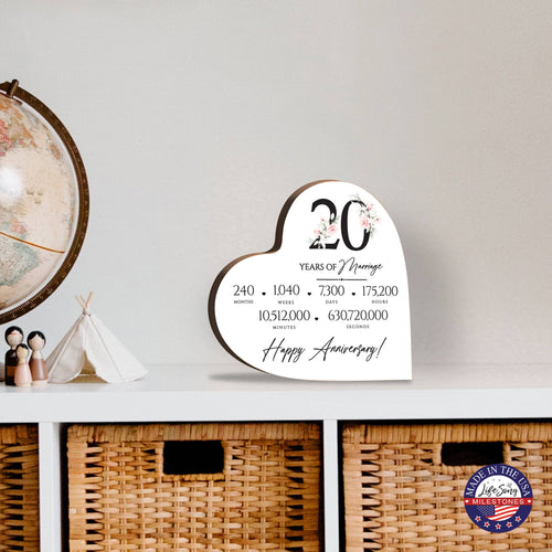 20 Years of Marriage Anniversary Heart Block Wooden Home Decor