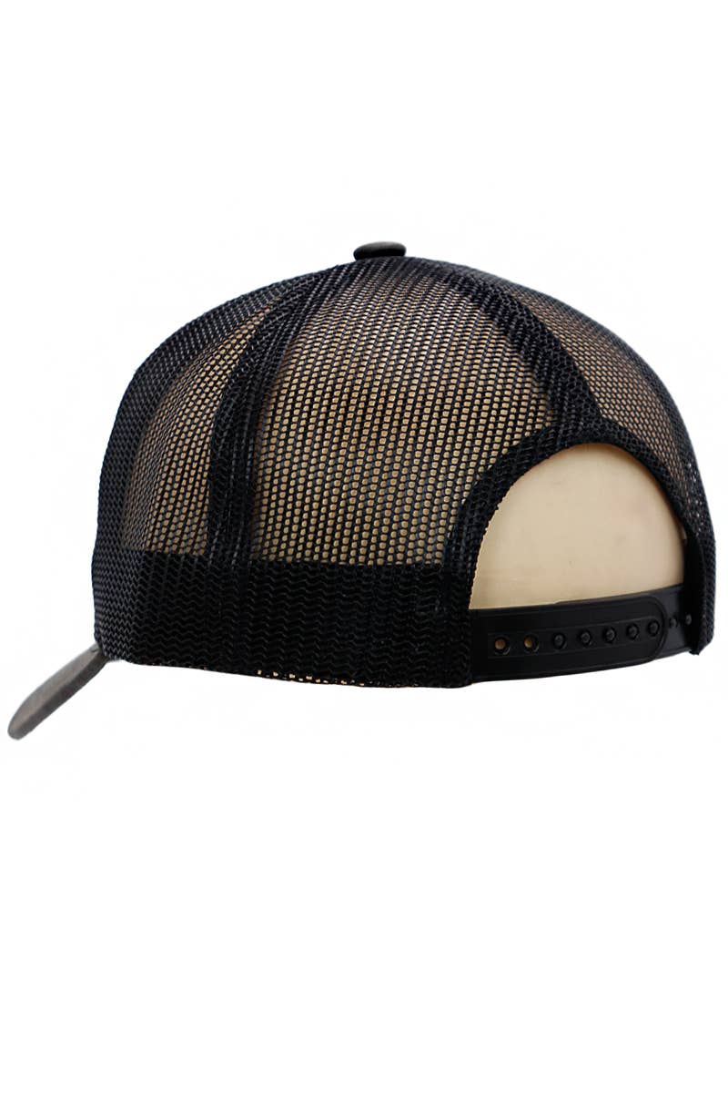 Rifle American Flag Oiled Faux Leather Black Trucker Hat