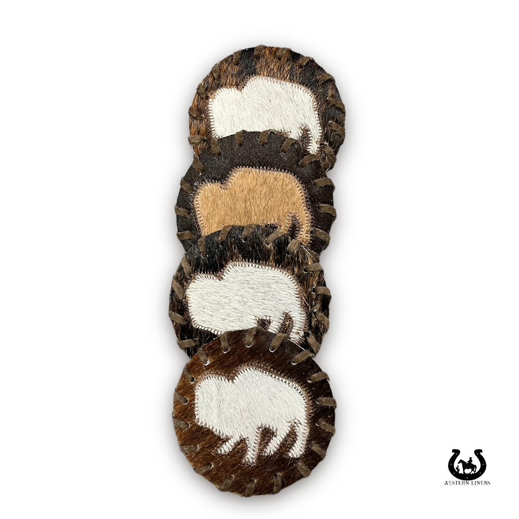 Cowhide Buffalo Coaster - 4pc set