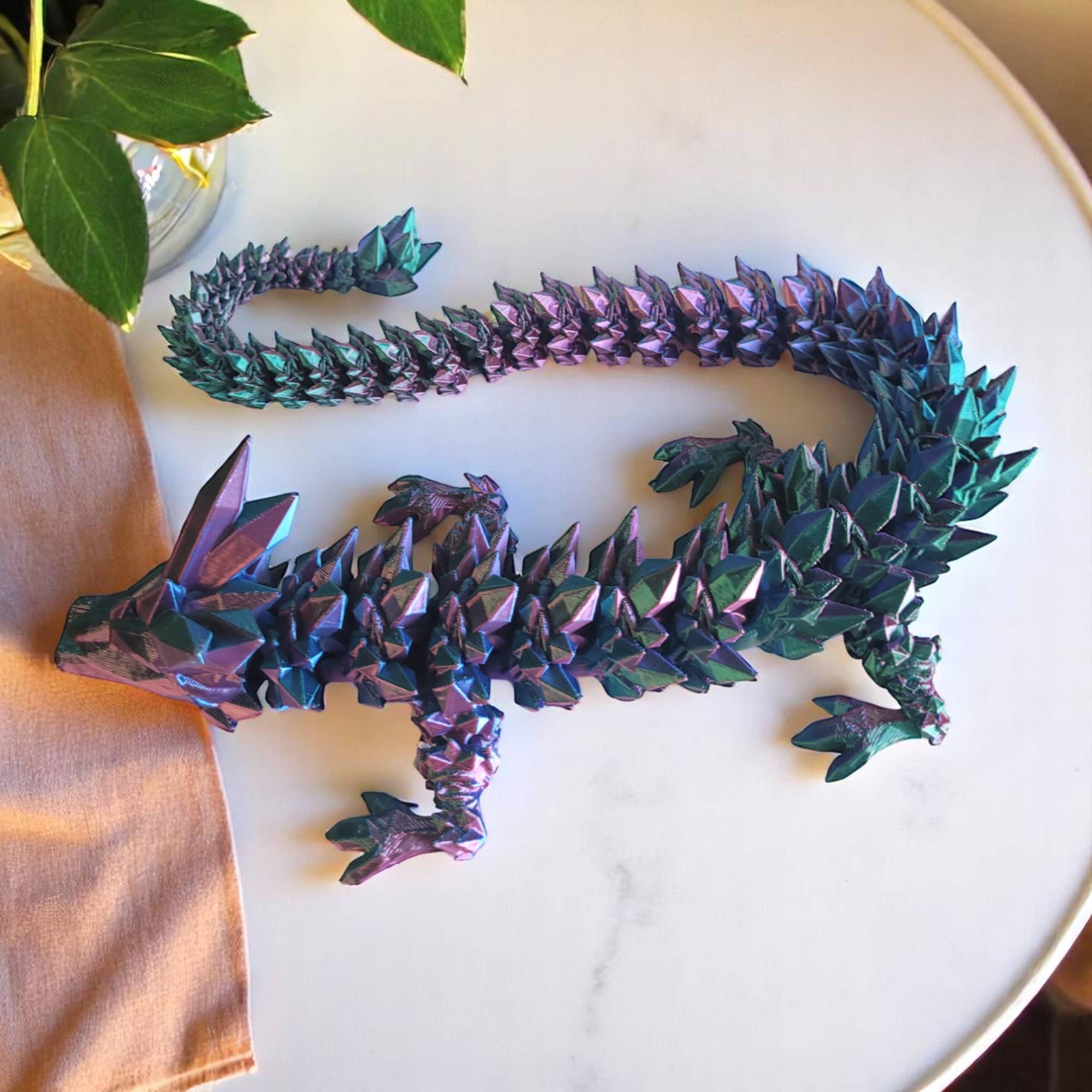 3D Printed Articulated Crystal Dragon: Tri-Color Red Blue Green / 12 inch