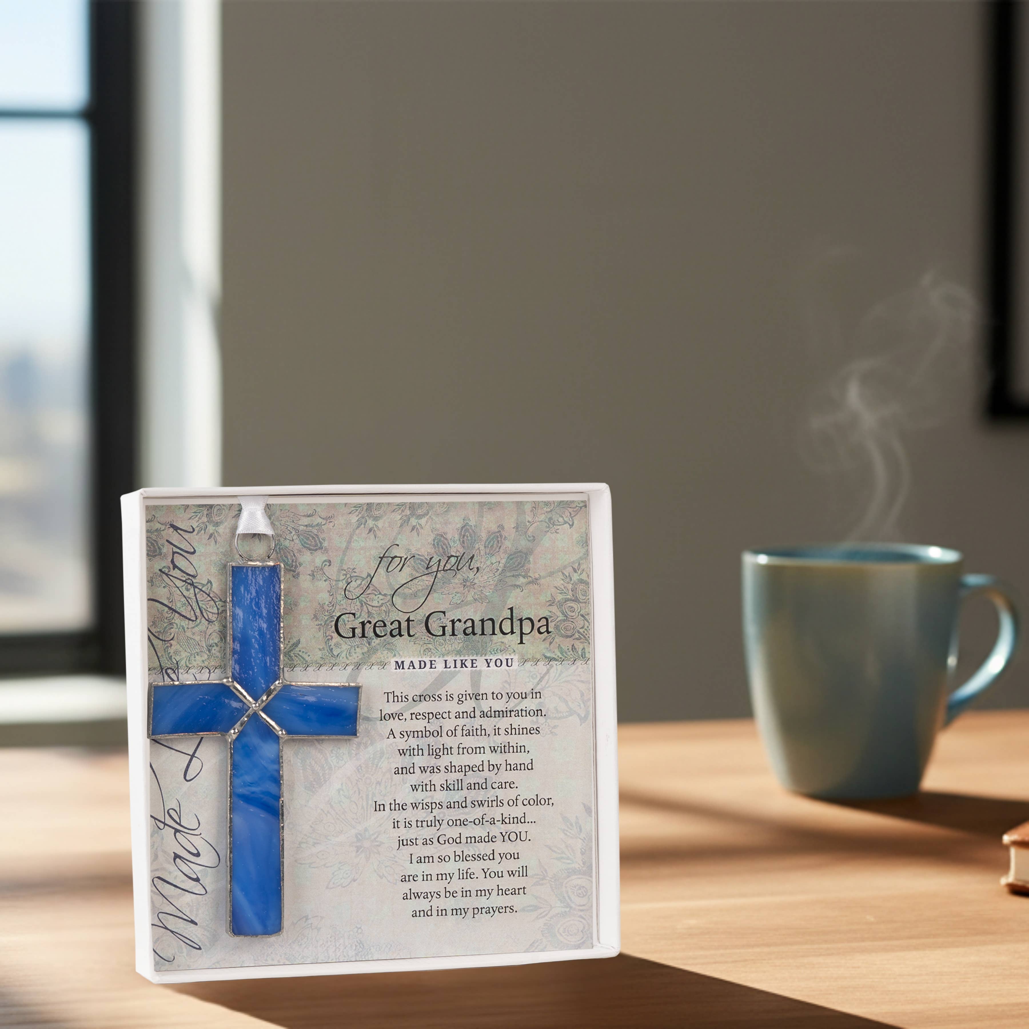 Great Grandpa Gift: Blue Stained Glass Cross