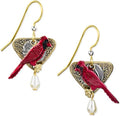 Silver Forest Red Cardinal Pearl Drop Earrings
