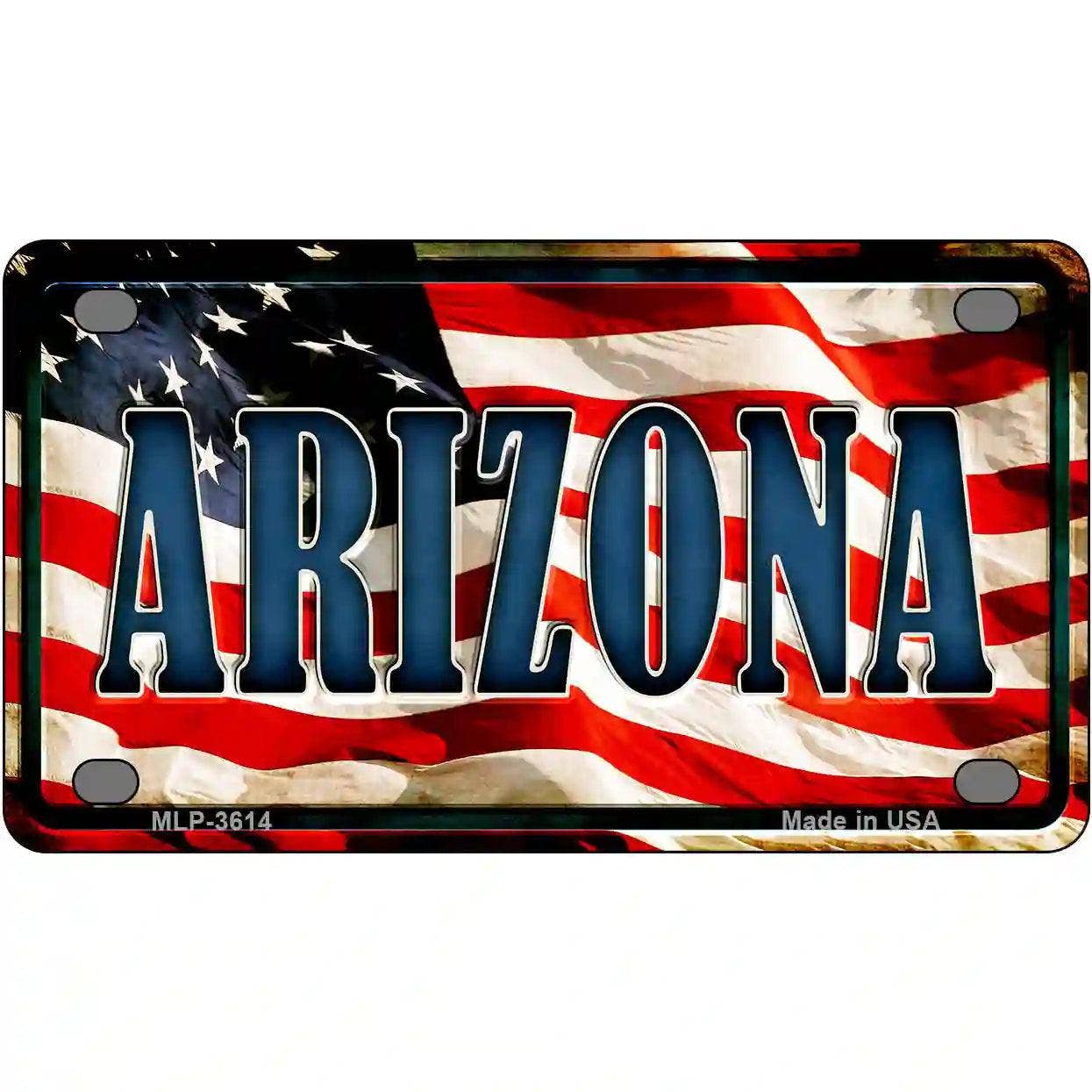 Arizona on American Flag Metal Novelty License Plate
