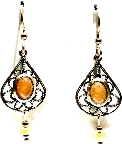 Silver Forest Amber Stone with Filigree Earrings
