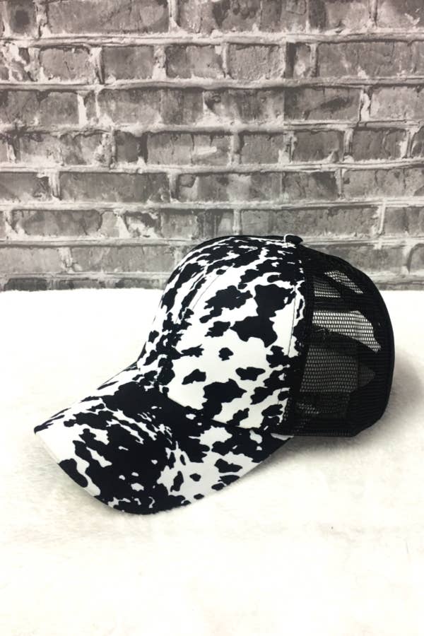 Black Cow Print Baseball Hat