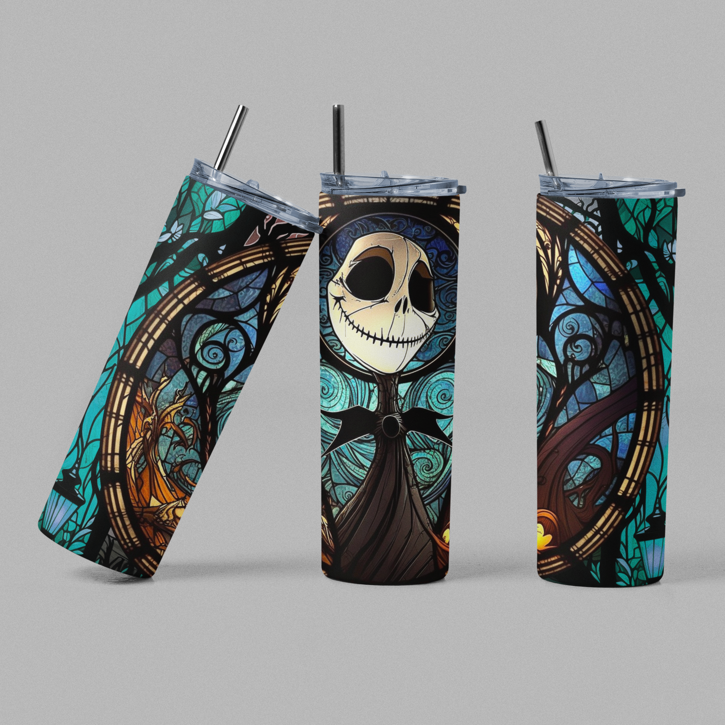 Jack/Stained Glass Nightmare Before Christmas Green Glow Tumbler