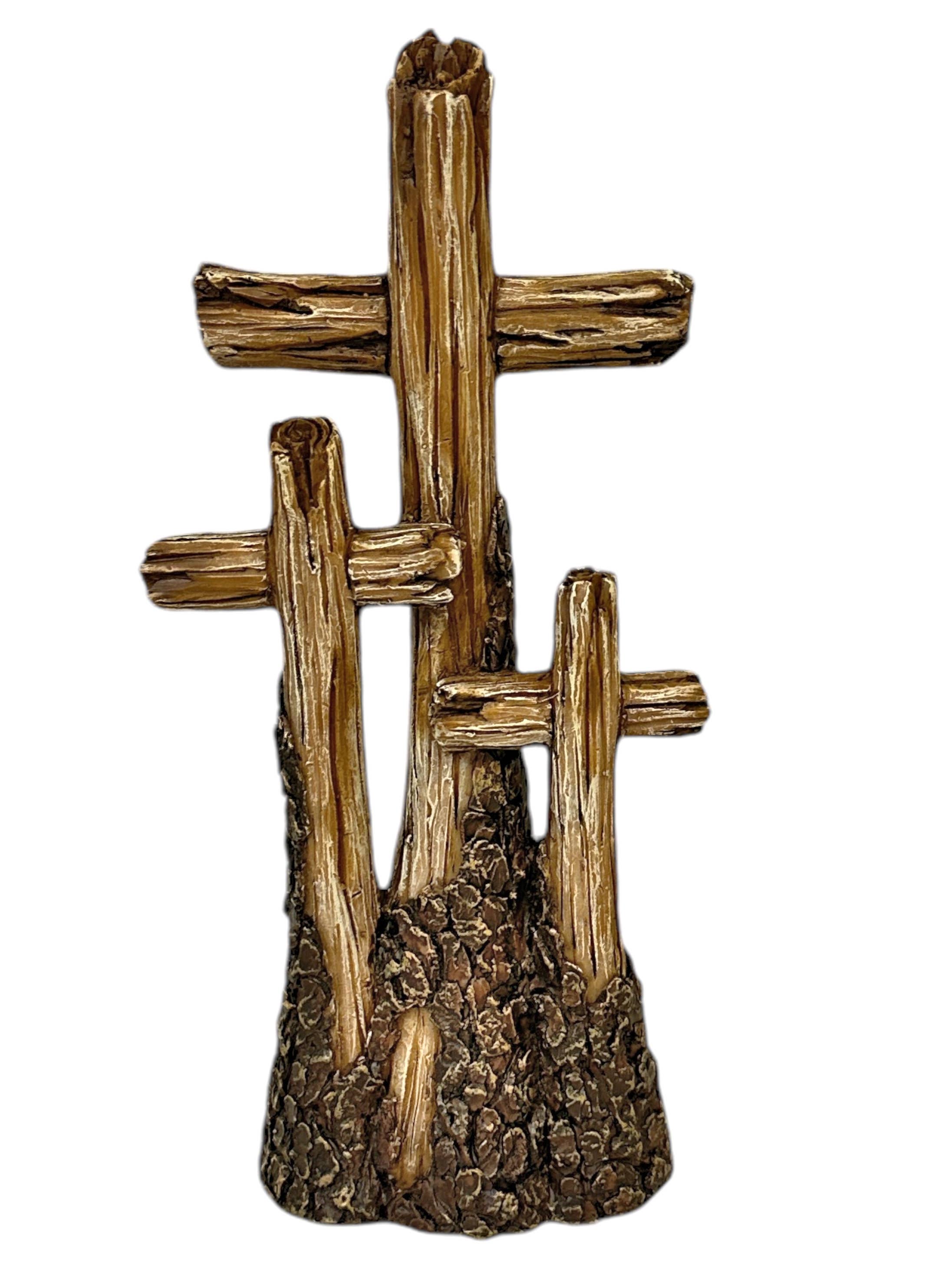 Triple Cross Tree Bark on a Hill Rustic Tabletop Cross