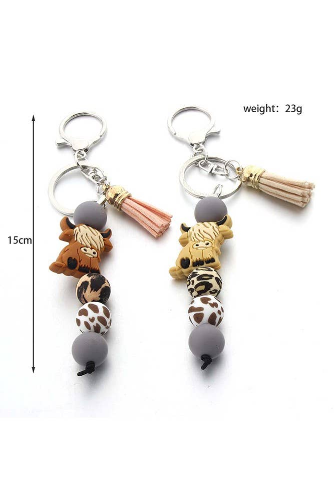 Highland  (Tan) Cow Beads Key Chain