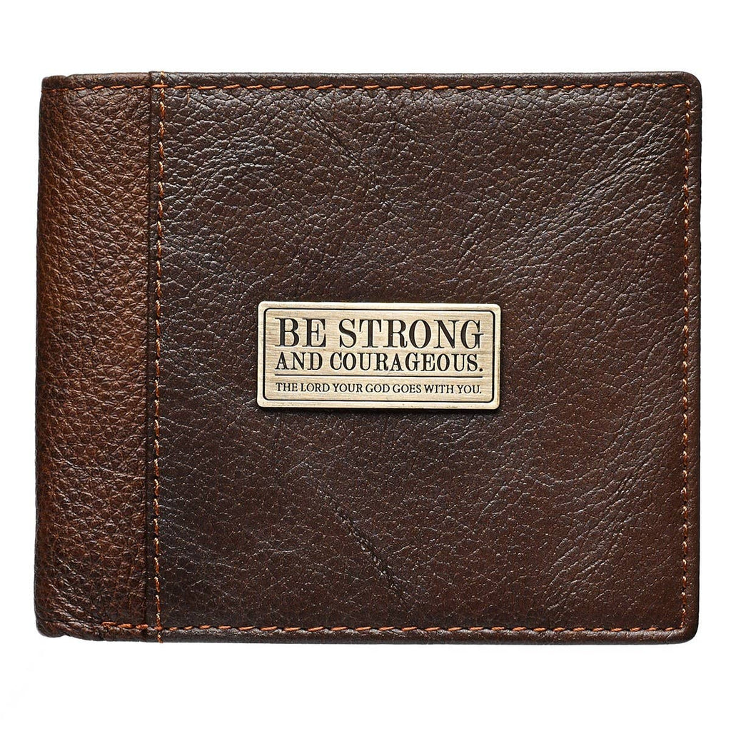 Be Strong & Courageous Badge Leather Wallet