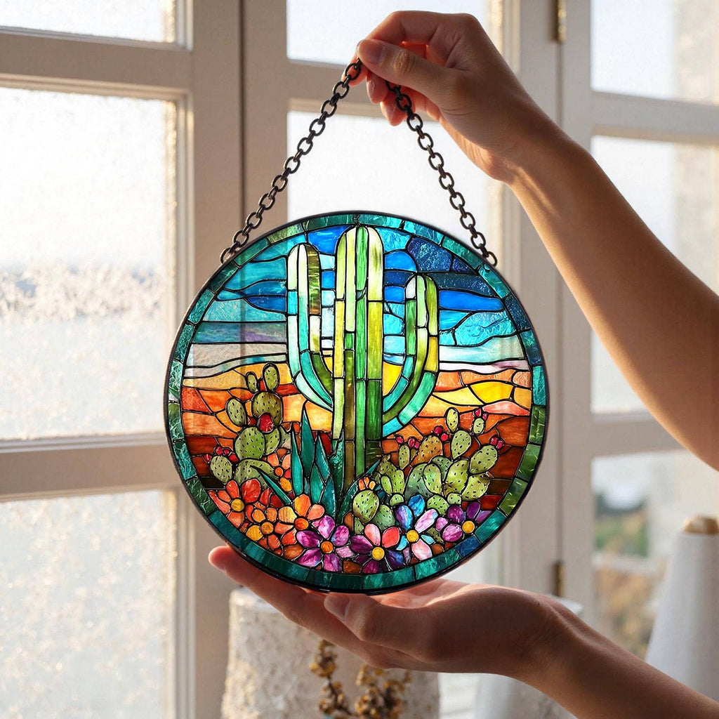 Cactus Stained Glass Suncatcher
