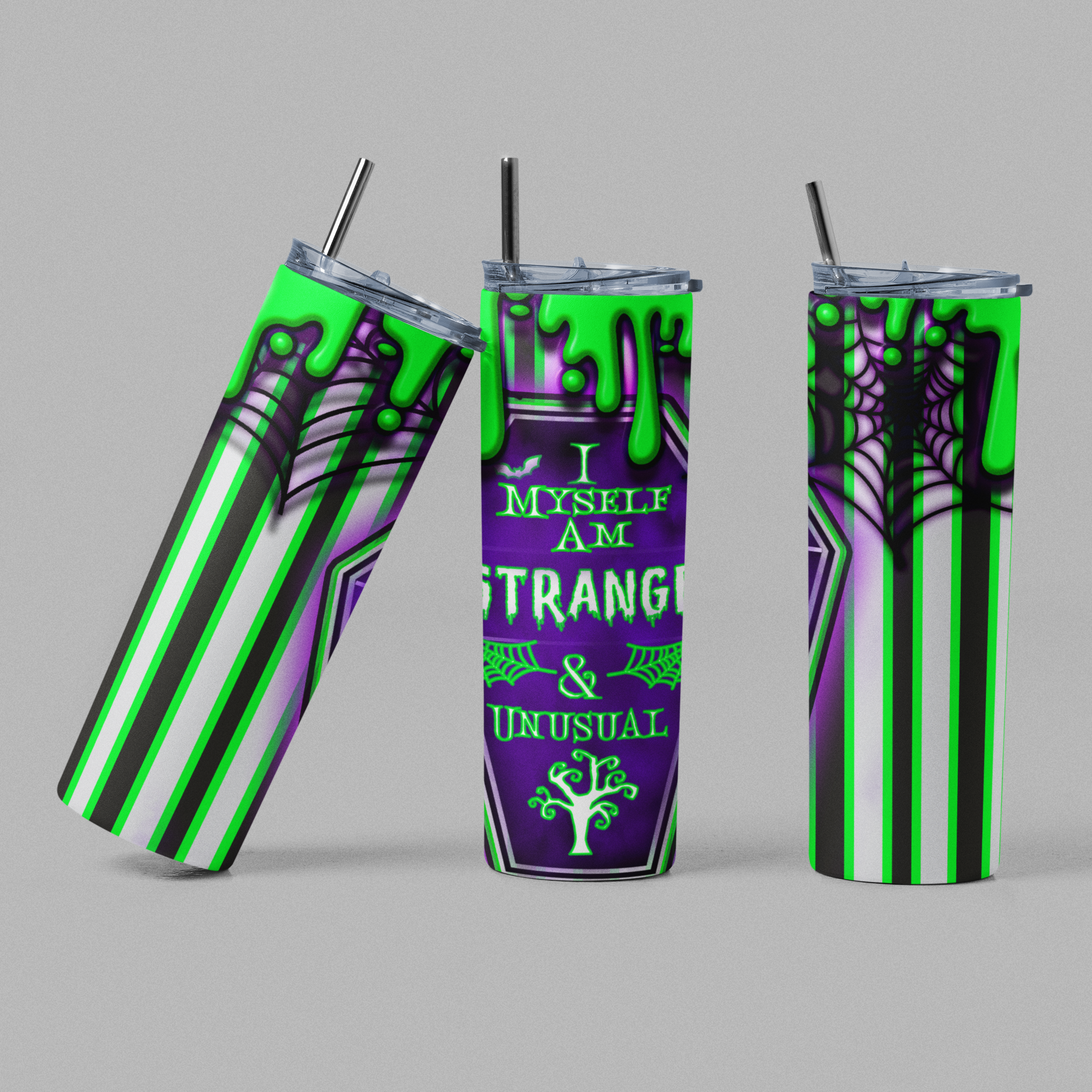 Strange and Unusual Beetlejuice Inspired Green Glow Tumbler