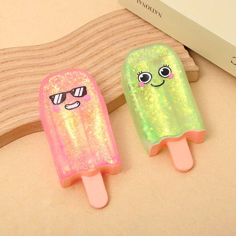 Glitter Popsicle Squishy Stress Relief Soft Squeeze Fidget Sensory Toy: Pink
