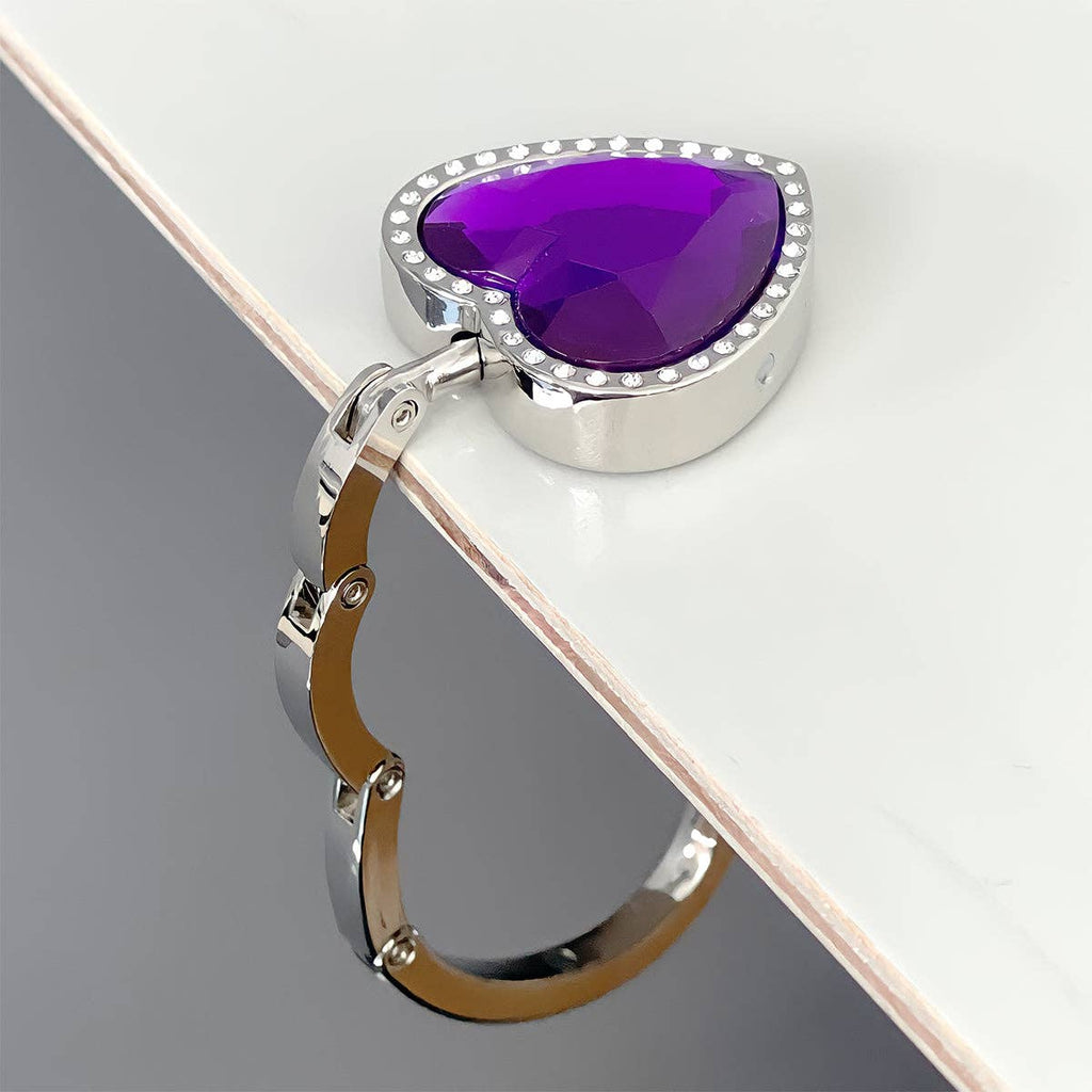 Wrapables Heart Shaped Purse Hook Hanger with Rhinestones: Purple