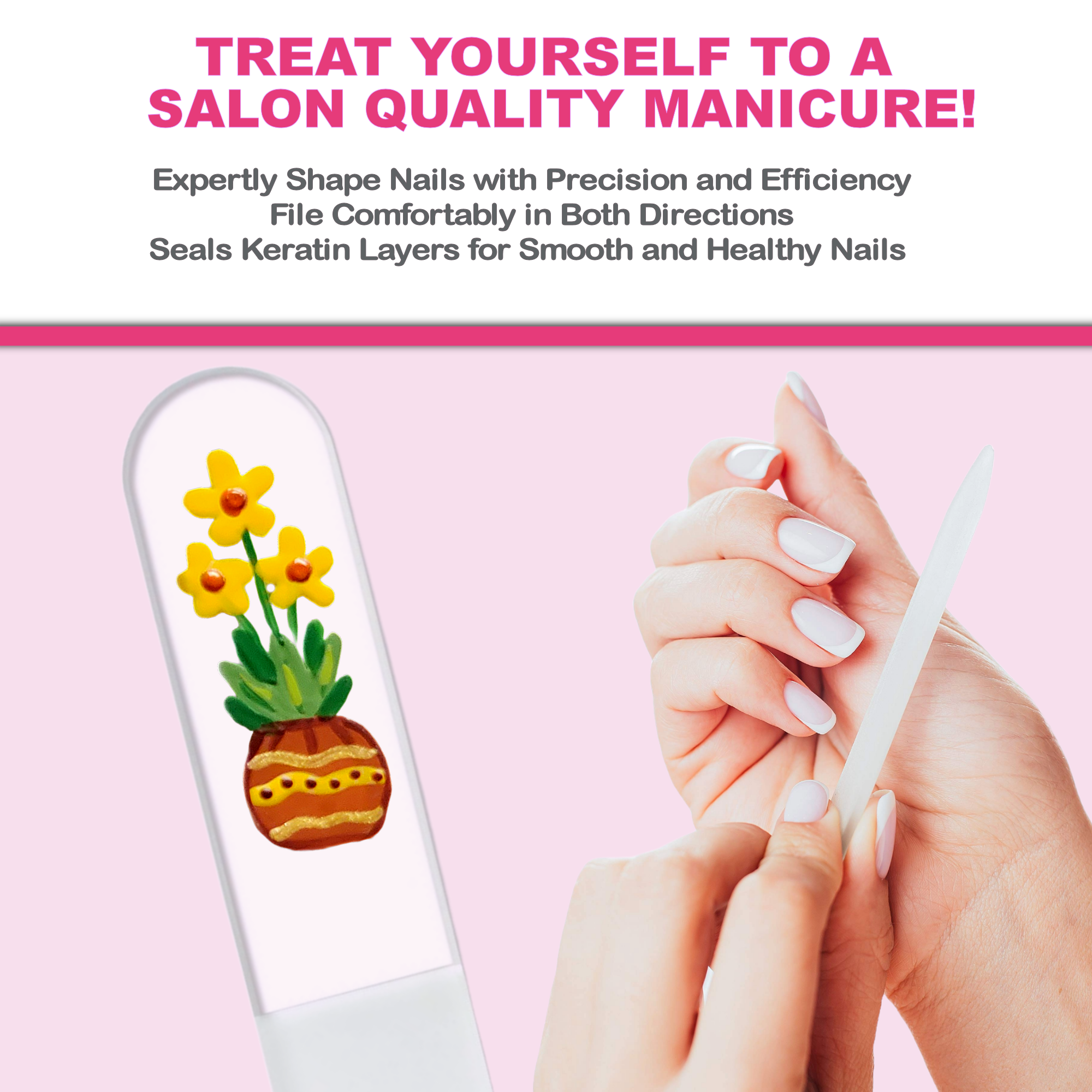 Sunfire Potted Yellow Flowers Hand Painted Crystal Nail File: Large