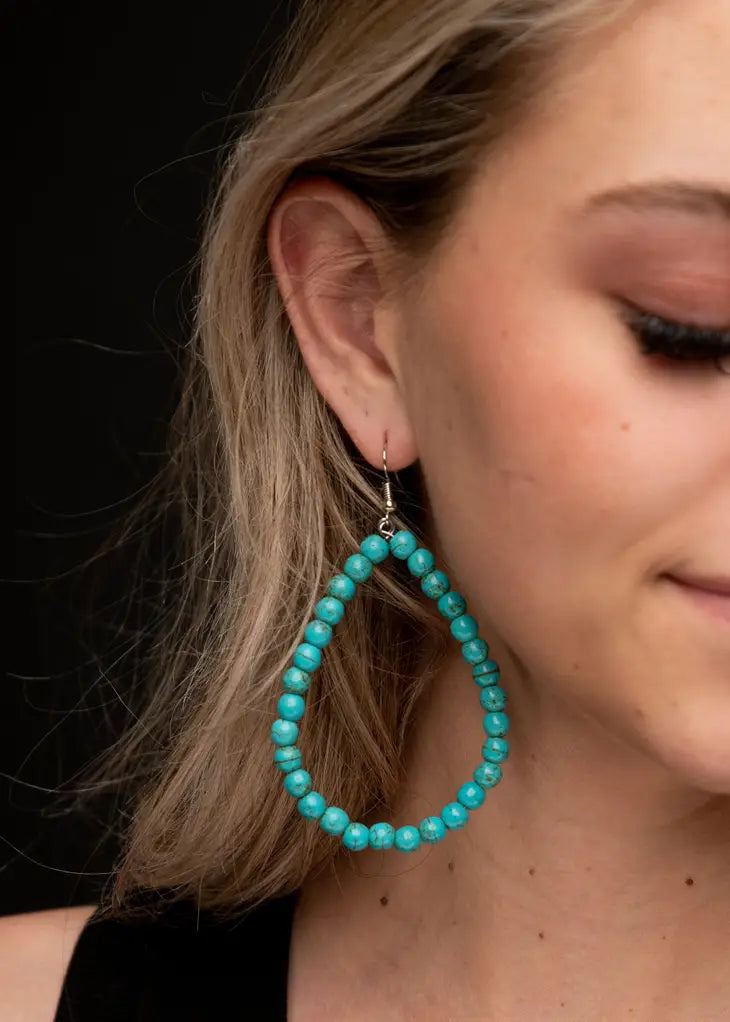 Turquoise Beaded Hoop Earrings on Hook