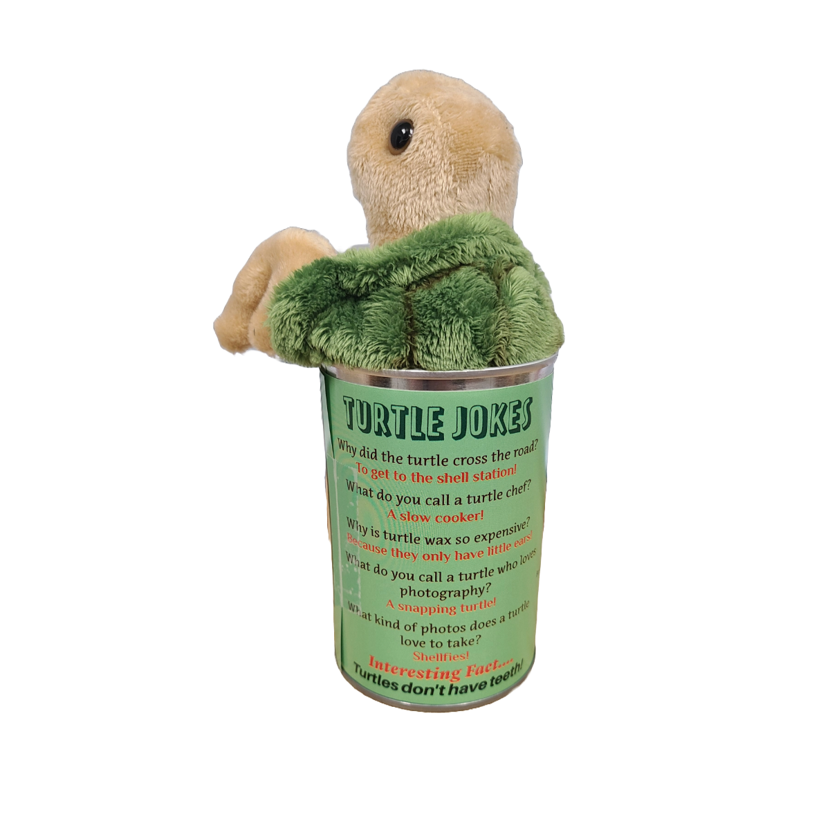 Canned Sea Turtle Stuffed Animal Plush w/Jokes | Unique Gift: Pop Top Lid