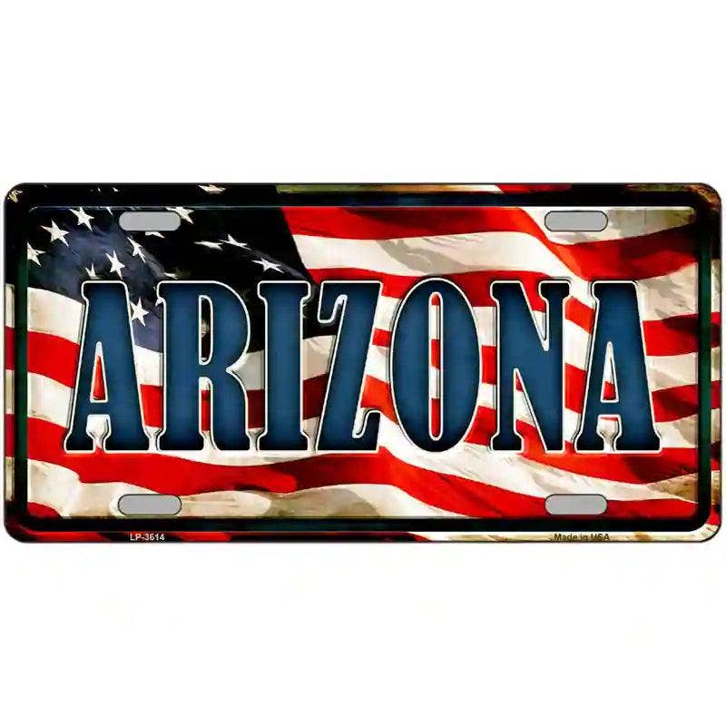Arizona on American Flag Metal Novelty License Plate