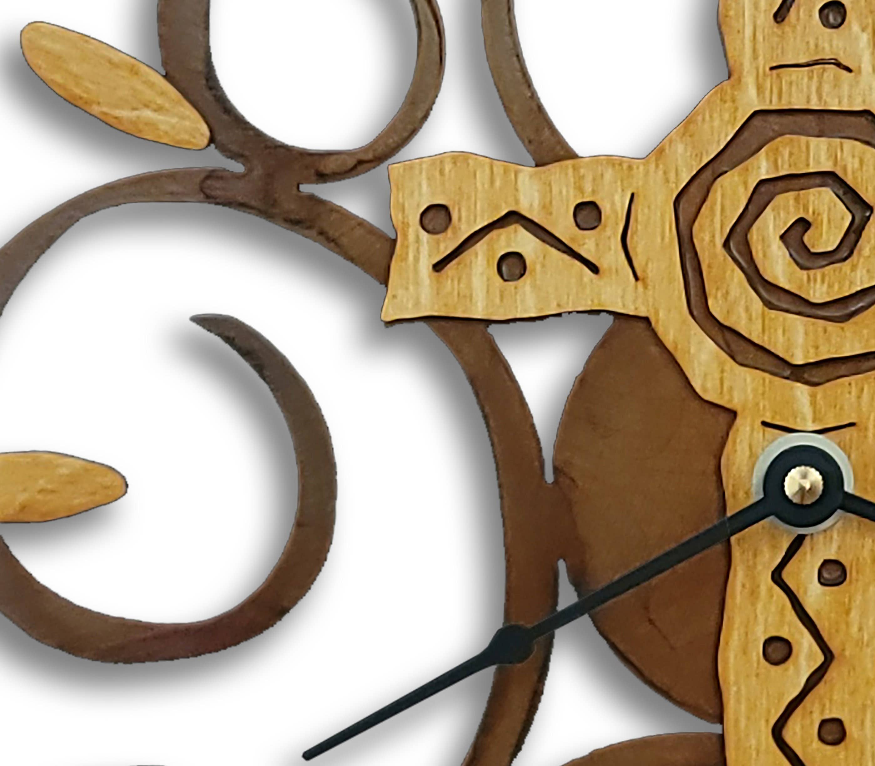 Cross, Swirl Clock, Gold Wood on Rusted Steel