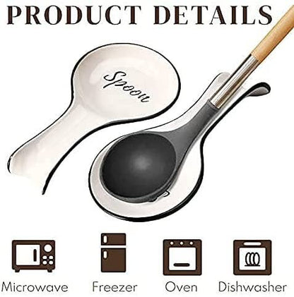 White Ceramic Spoon Rest with Black Letters