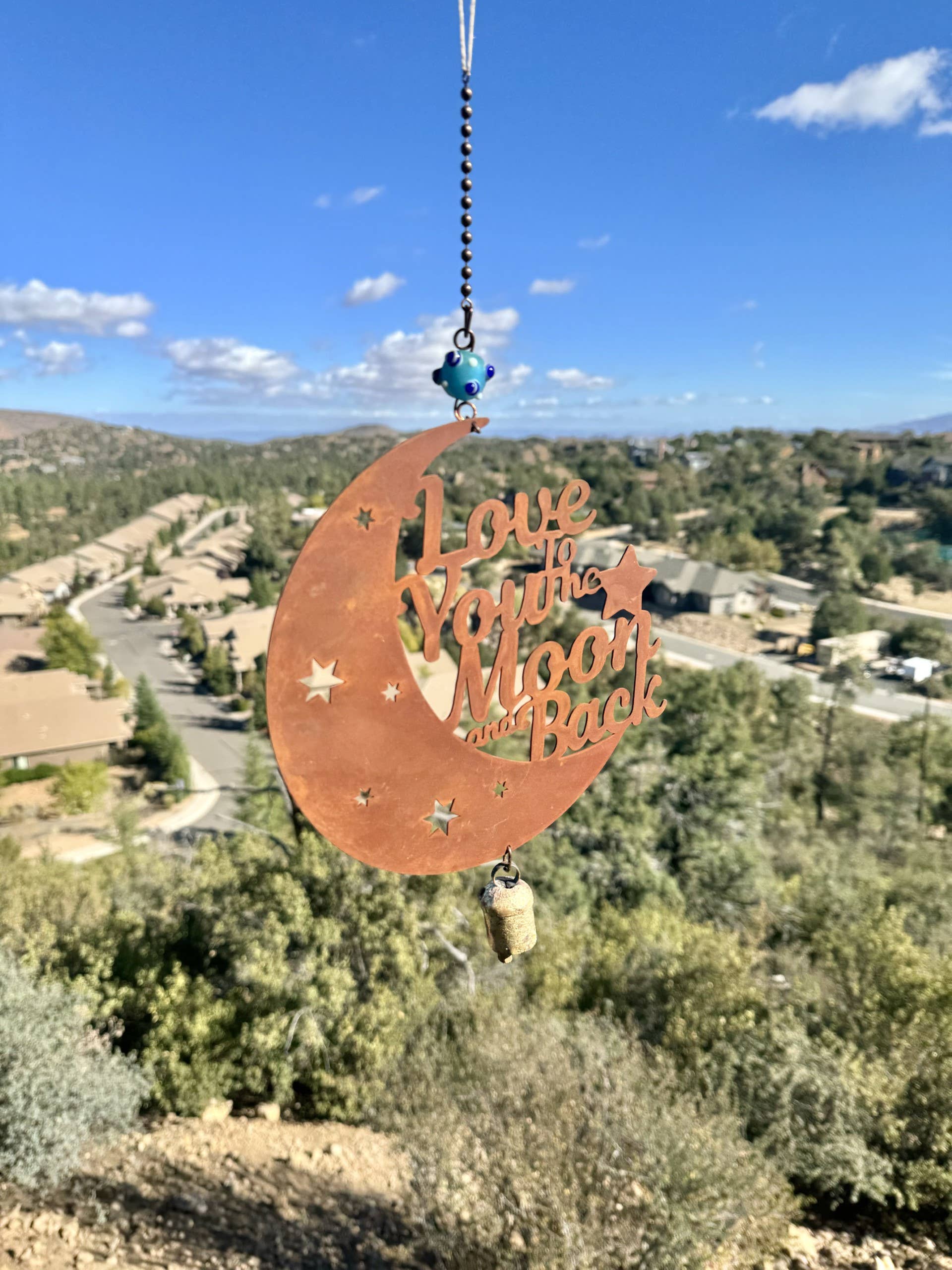 Love you to the Moon and Back Rustic Metal Garden Bell Chime