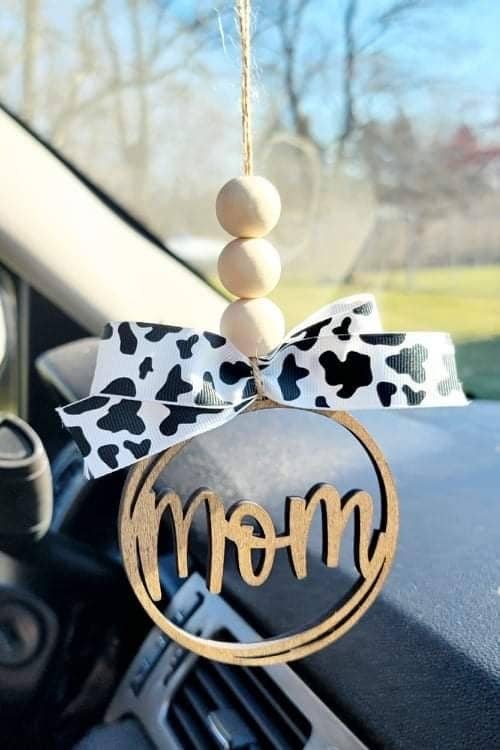 Mom Car Charm Ornament Orange Sunflower Bow
