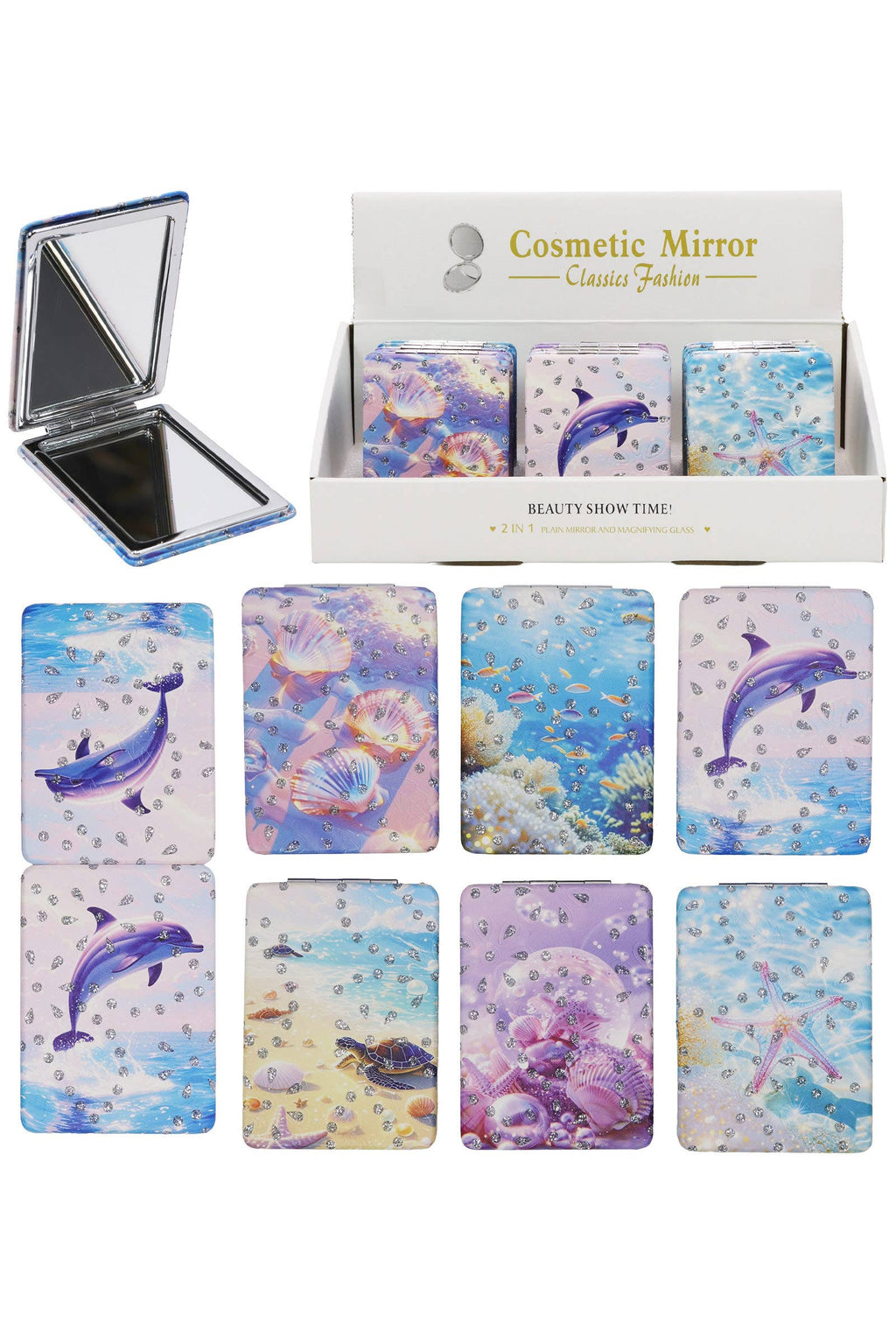Marine Life Glitter Rectangular Compact Mirror