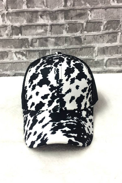 Black Cow Print Baseball Hat