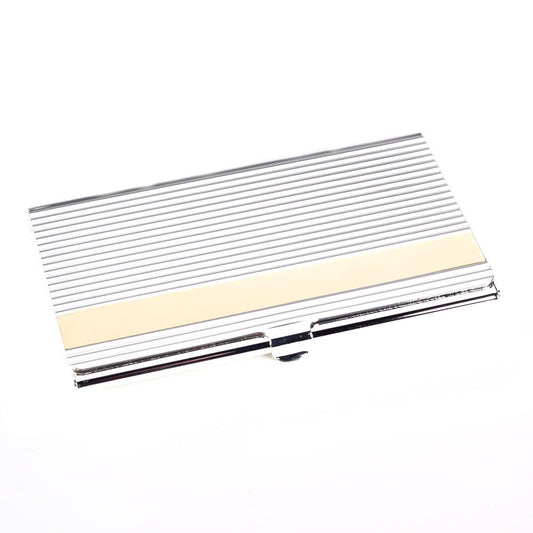 Silver Plated Business Card Case with Lined Design