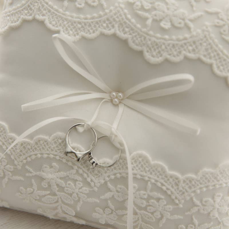 Three Pearl Wedding Ring Bearer Pillow with Lace