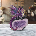 4"H Purple Dragon Guarding Faux Crystal Cave Figurine