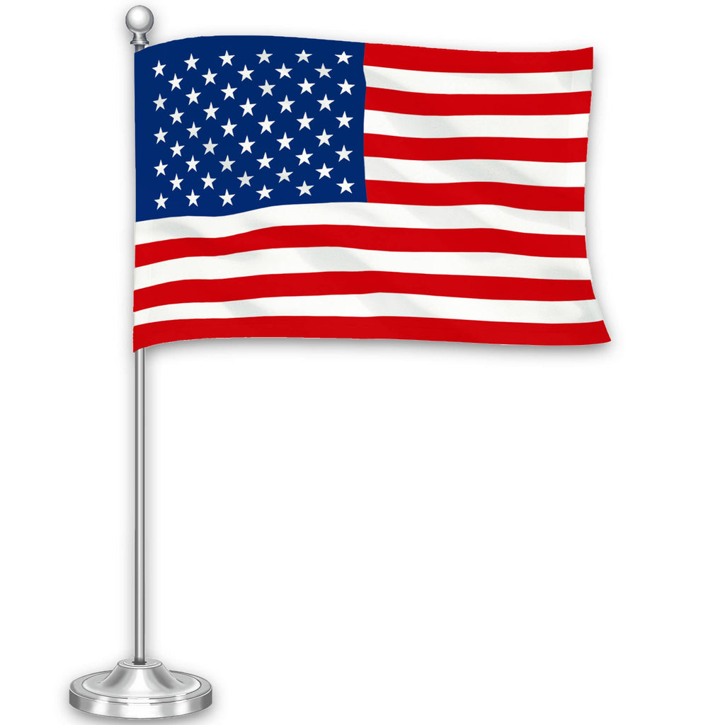 American USA Deluxe Desk Flag Set, with Silver Dome and Base